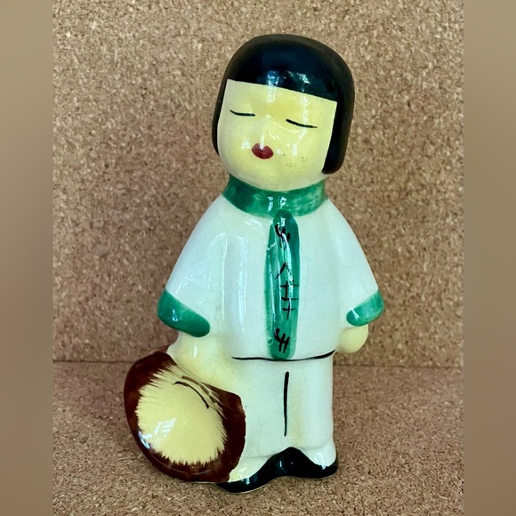 Other - Vintage Asian Girl Ceramic Figurine with Green Accents